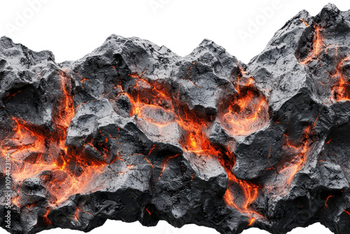 A textured rock formation with glowing lava crevices, highlighting the contrast between dark stone and bright molten lava.