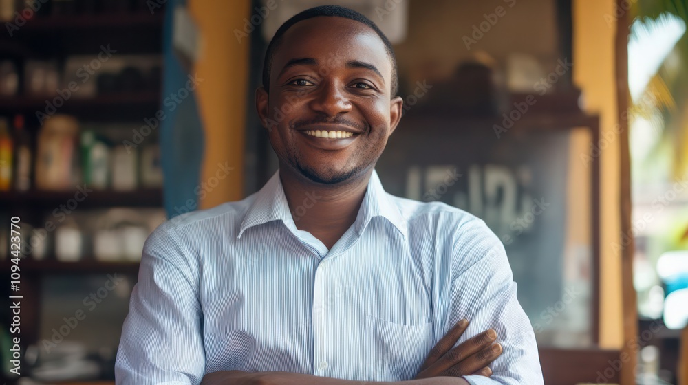 Obraz premium African small business owner engaging with community-focused banking in Kampala, Uganda