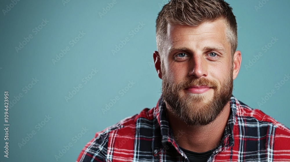 Thoughtful Mature Man in Plaid Flannel Shirt Looking Serious Outdoors Thoughtful Mature Man in Plaid Flannel Shirt Looking Serious Outdoors