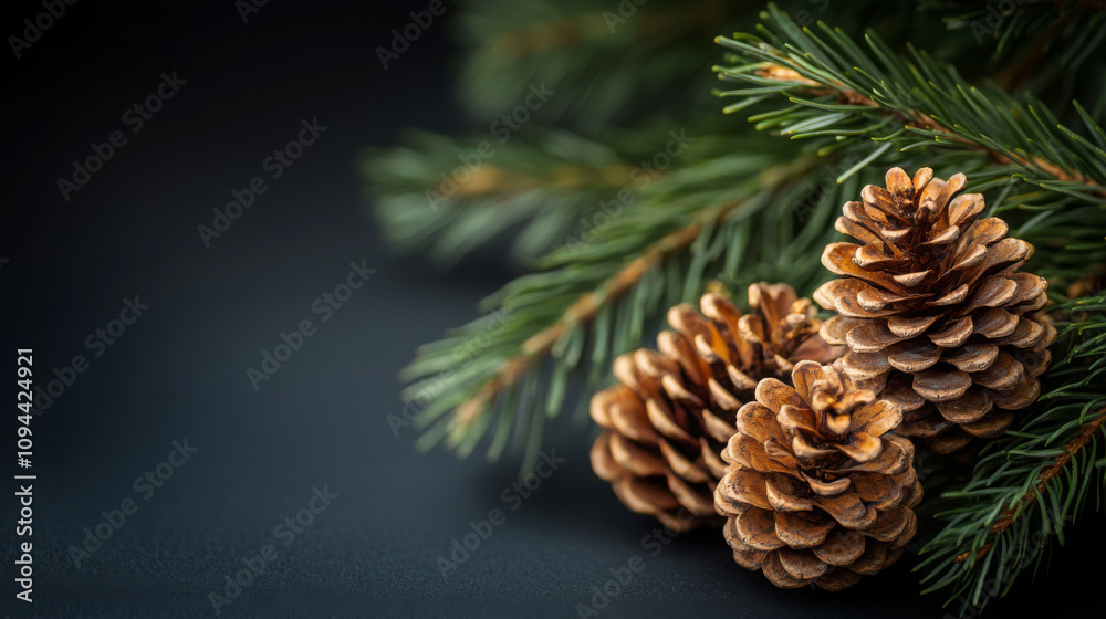 Pine cones nestled in the branches of an evergreen tree, evoking the natural, festive beauty of christmas Pine cones nestled in the branches of an evergreen tree, evoking the natural, festive beauty of christmas