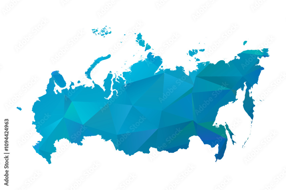 Obraz premium Map of Russia - Blue Geometric Rumpled Triangular , Polygonal Design For Your. Vector illustration eps 10.