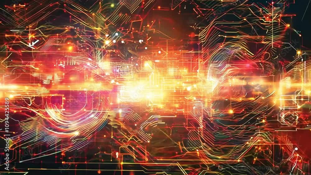 Abstract Digital Network with Glowing Lines and Lights
