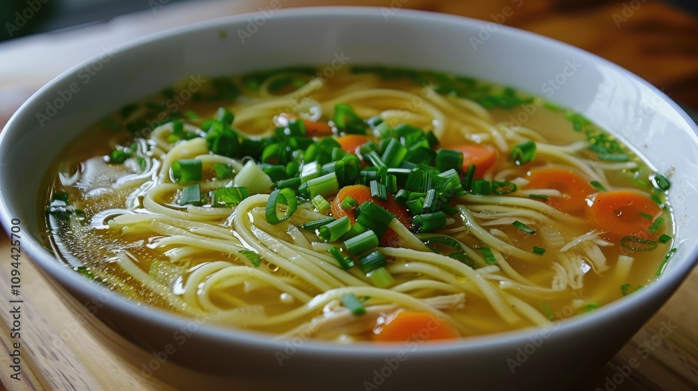 Hearty chicken noodle soup in a bowl. Perfect for illustrating comfort food, healthy eating, or restaurant menus. Hearty chicken noodle soup in a bowl. Perfect for illustrating comfort food, healthy eating, or restaurant menus.