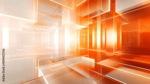 Digital technology orange and white abstract geometric city illustration poster background