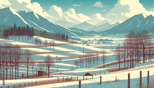 grassland in winter. digital illustration.