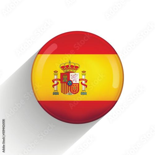 Glass light ball with flag of Spain. Round sphere, template icon. Spanish national symbol. Glossy realistic ball, 3D abstract vector illustration highlighted on a white background. Big bubble.