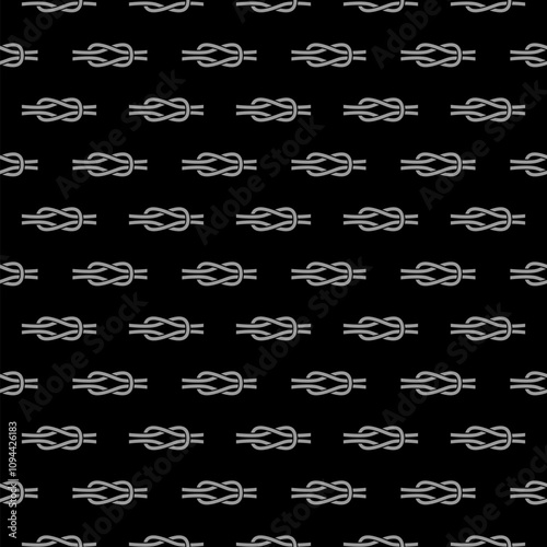 Nautical rope knots icon isolated seamless pattern on black background