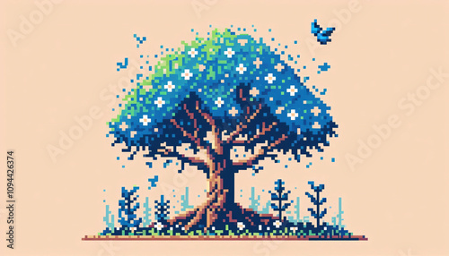pixel art of tree and saplings.