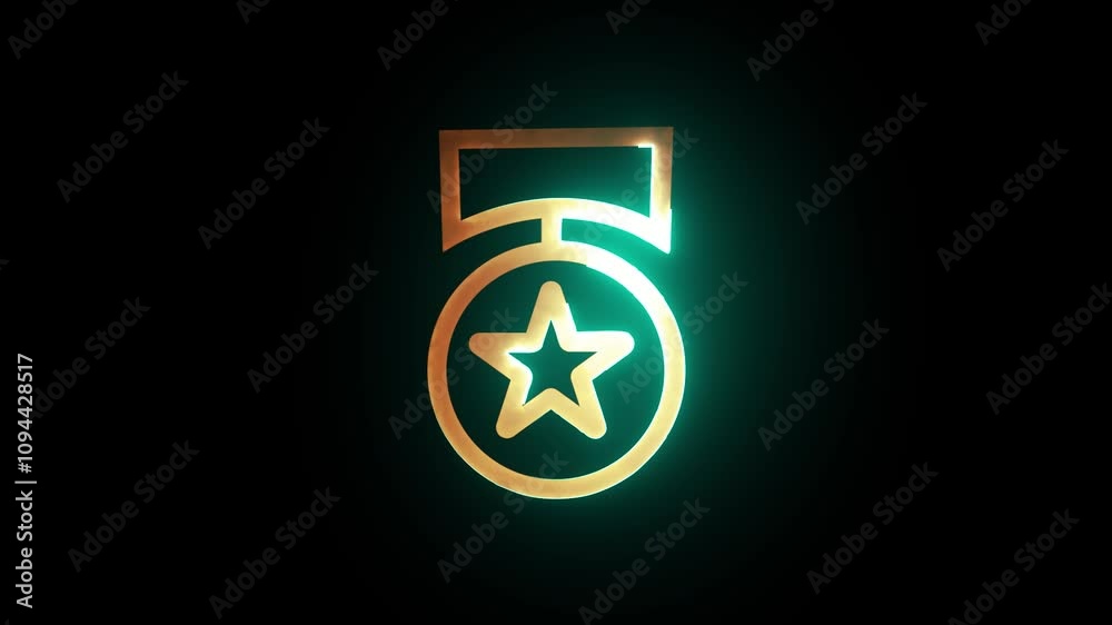 Glowing Medal Icon With Star on Dark Background Glowing Medal Icon With Star on Dark Background