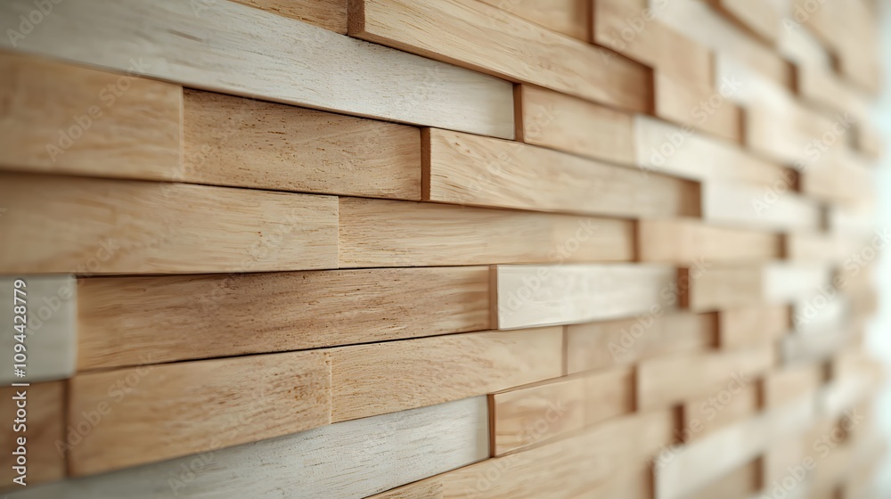 Intricate Modern Wall Design Featuring Natural Stacked Wooden Pieces in Warm, Neutral Tones. Woodwork, Carpentry, Natural Concept