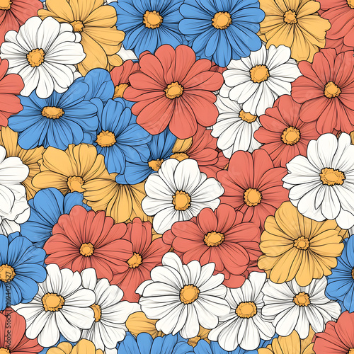 Floral flowers and beautiful colorful leaves wallpaper seamless pattern for interior decoration or background.