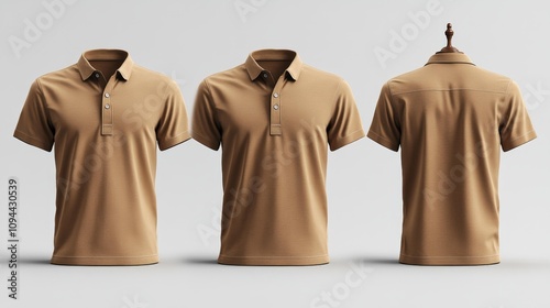 Khaki Polo T-shirt Mockup Front Side and Back View. Generative AI