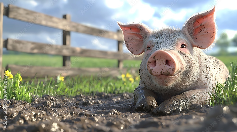 Piglet Plays in Mud Joyfully Outdoors Piglet Plays in Mud Joyfully Outdoors