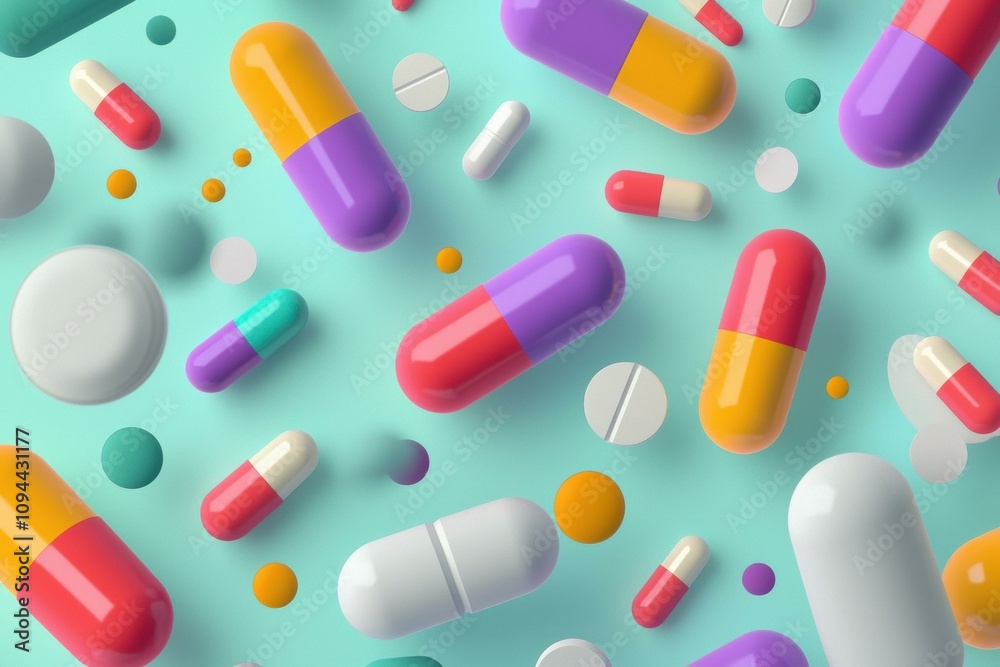 Colorful capsules and pills on a blue background. AI. Colorful capsules and pills on a blue background. AI.