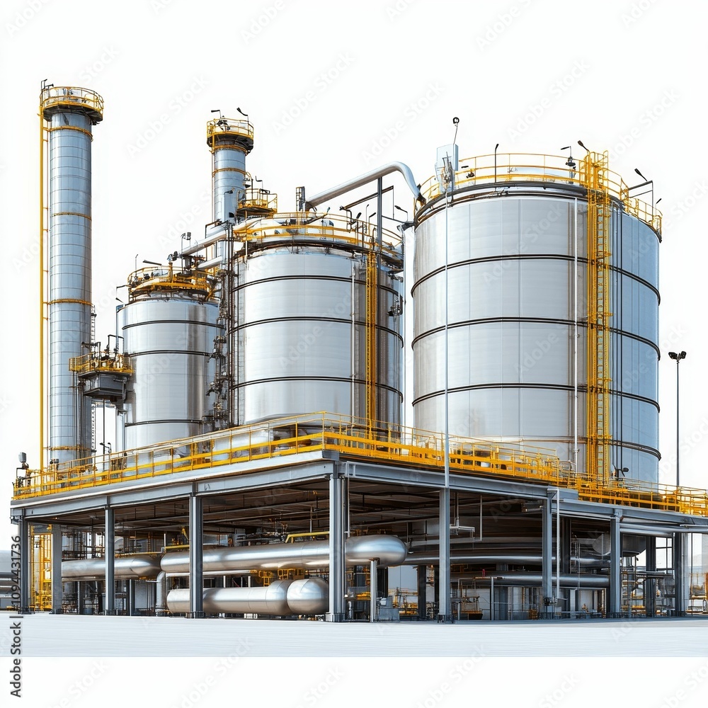 Industrial refinery with large storage tanks. Industrial refinery with large storage tanks.