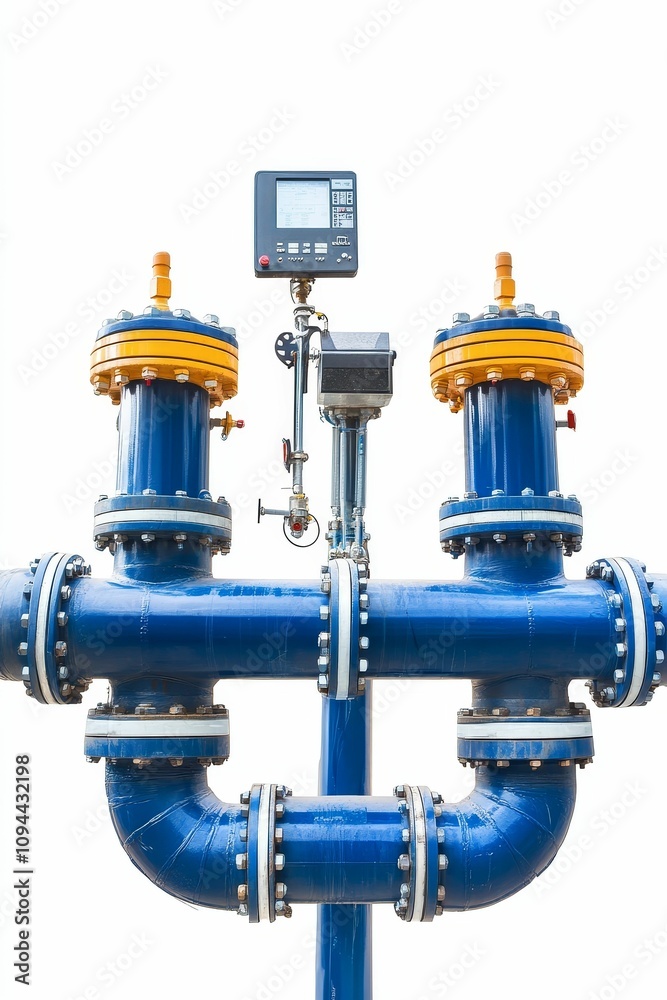 Blue pipeline system with control panel. Blue pipeline system with control panel.