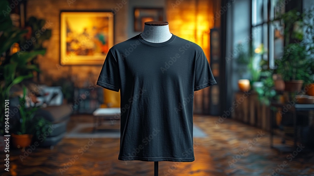 Charcoal Split-Hem T-Shirt Mockup on Mannequin. Generative AI Charcoal Split-Hem T-Shirt Mockup on Mannequin. Generative AI