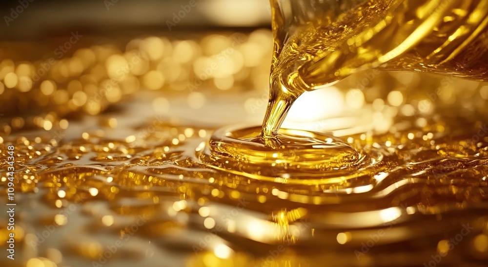 A close-up of golden oil being poured onto the table