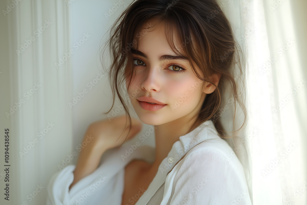 young and relaxed beautiful woman leaning on wall, woman day, generative ai young and relaxed beautiful woman leaning on wall, woman day, generative ai