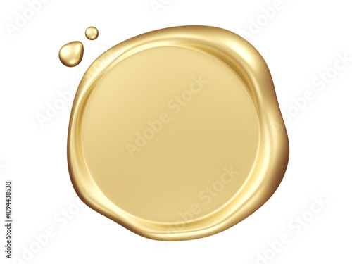 Golden wax seal. Isolated. Blank. 3d illustration.