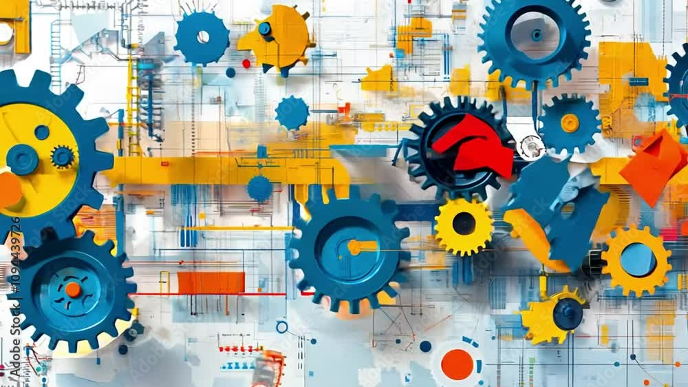 Abstract Colorful Gears and Geometric Shapes Design