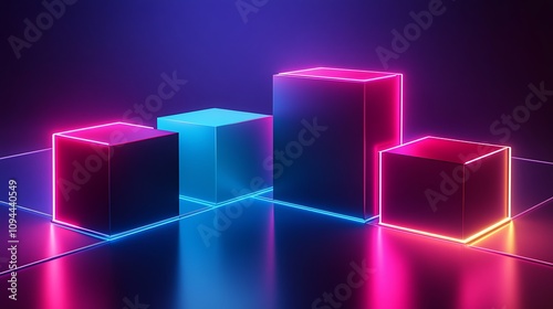 Neon Cubes Glowing in a Futuristic Setting. AI Generated