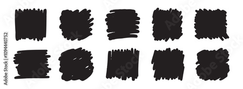 Abstract hand drawn scribble set art. Vector grunge brush square. Sketch graphic design isolated on white background.