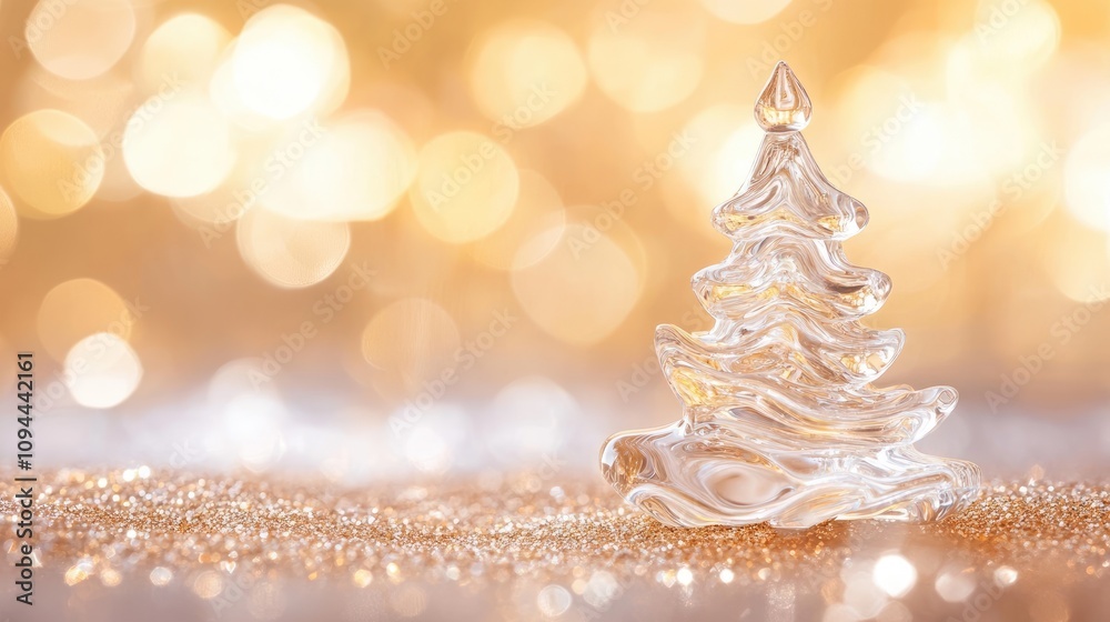 Sparkling Glass Christmas Tree Ornament on a Glittery Surface with a Warm Bokeh Background for Holiday Celebrations and Festive Decor Ideas Sparkling Glass Christmas Tree Ornament on a Glittery Surface with a Warm Bokeh Background for Holiday Celebrations and Festive Decor Ideas