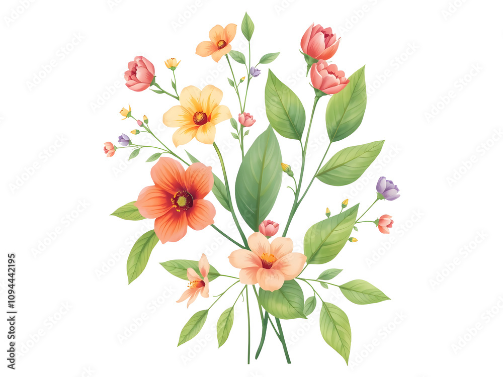 illustration set of flowers and leaves. png isolated background. transparent background. illustration set of flowers and leaves. png isolated background. transparent background.