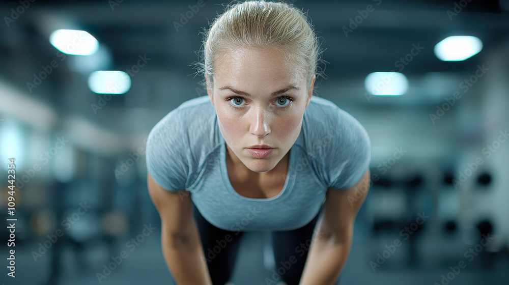 Fototapeta premium Wellness health and Natural remedies Concept, Focused athlete preparing for workout, showcasing determination and strength in a modern gym environment.