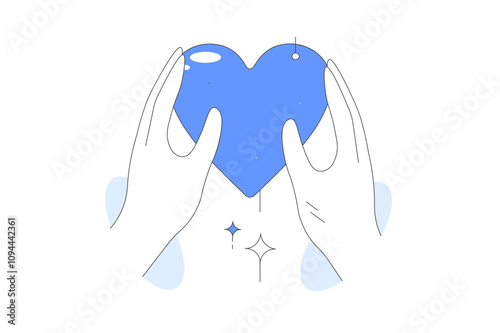 Charity and donation, help concept. World charity day, hands with a heart. Flat Cartoon Vector Illustration, icon. Stylish abstract