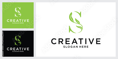Initial letter S logo with leaves vector.