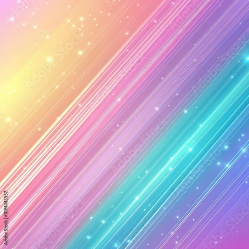 A vibrant abstract background featuring diagonal lines in pastel colors with sparkling stars.