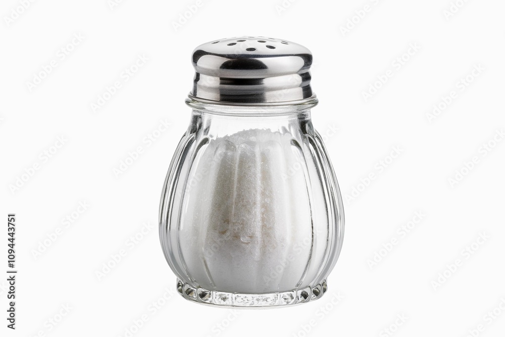 Glass Salt Shaker With Metal Top isolated on white background with clipping path Glass Salt Shaker With Metal Top isolated on white background with clipping path