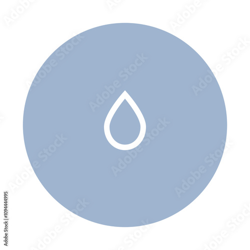 Minimalist water droplet icon on a blue circle, symbolizing purity and freshness.