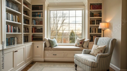 Cozy reading nook with scenic window view