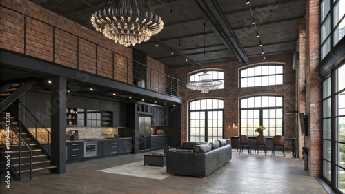 Stylish industrial loft with modern design elements