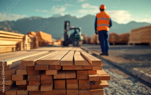 Stacked Lumber at a Construction Materials Yard - A Focus on Wood Products and Building Materials