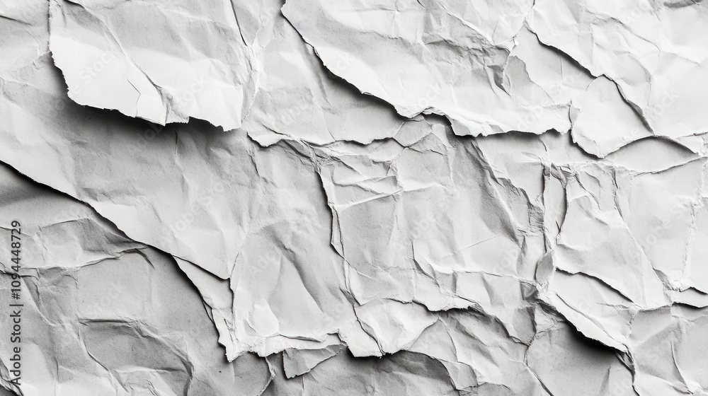 Fototapeta premium Close-up of crumpled, textured white paper.