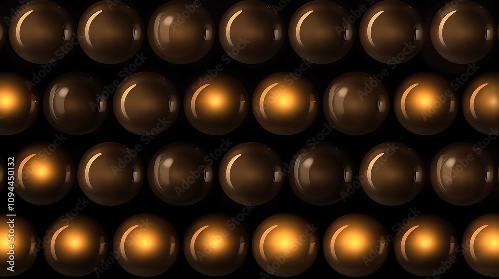 Golden spheres arranged in a grid pattern Golden spheres arranged in a grid pattern