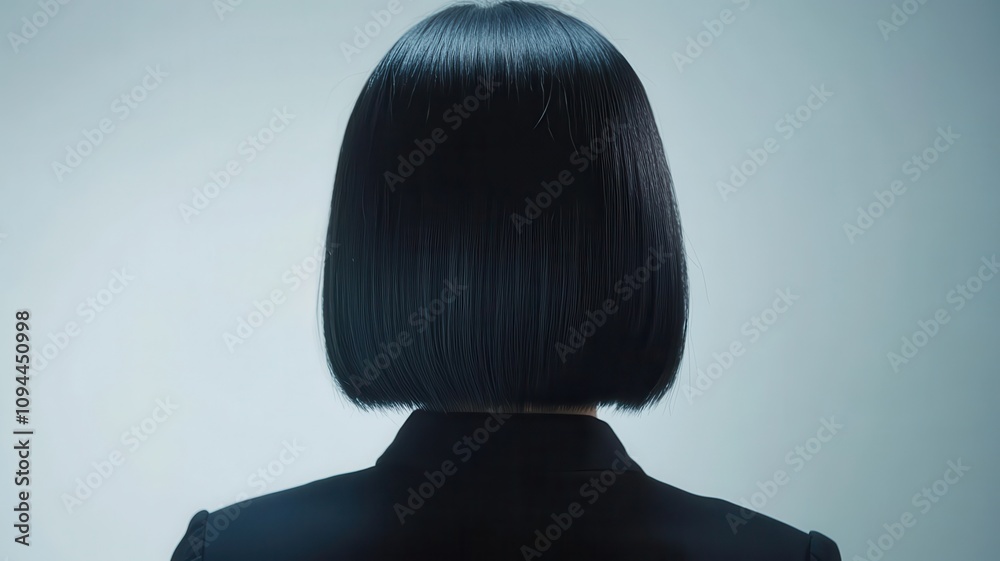 Fototapeta premium Beautiful model girl with Black hair strand,silky healthy Long ponytail hair strand,Brunette Girl Long Hair with smooth,Keratin straightening,Treatment,straight long hair,procedures,Smooth hairstyle.