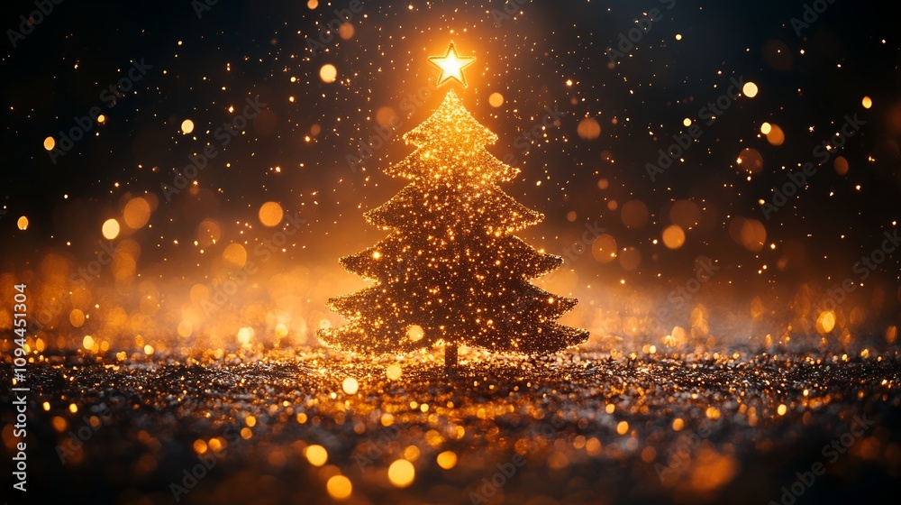 Naklejka premium golden christmas tree and lights