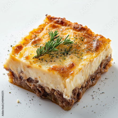 Close-up of hachis parmentier showing golden cheese crust and smooth mashed potatoes