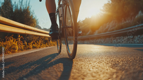 UNE PHOTO D'UN cycliste sur la route devant la montagne Eiger, photographie cinématographique photo