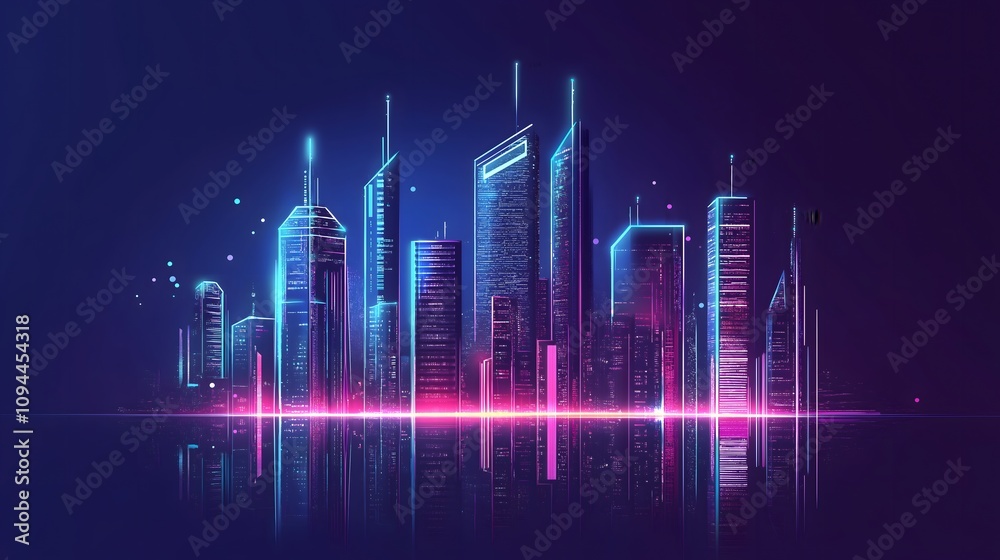 Fototapeta premium Neon Cityscape, Futuristic Skyline, Cyberpunk Urban Scene