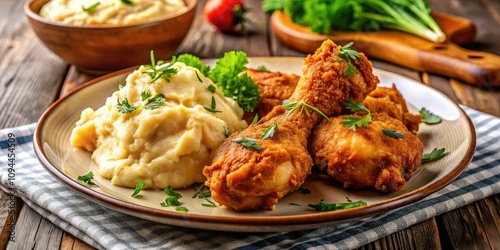 Crispy Fried Chicken Drumsticks with Mashed Potatoes and Gravy - Delicious Comfort Food, Perfect for Family Meals and Gatherings