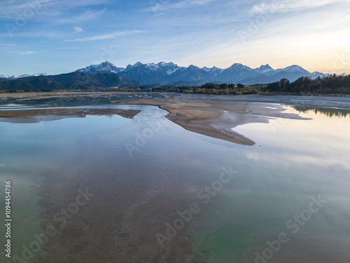 The dry forggensee Bavarian nature scene close to the Füssen Allgäu mountain chain photo