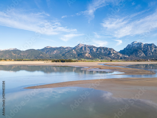 The dry forggensee Bavarian nature scene close to the Füssen Allgäu mountain chain photo