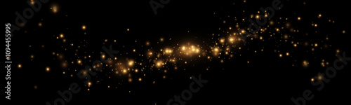 The dust sparks and golden stars shine with special light. Vector sparkles on a transparent background. Christmas light effect. Sparkling magical dust particles.	
