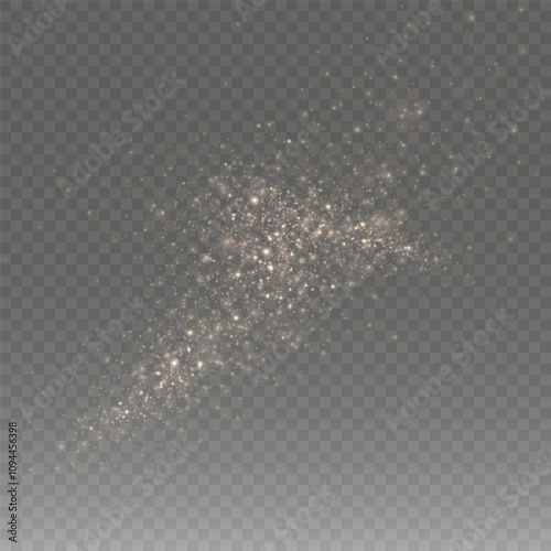 The dust sparks and golden stars shine with special light. Vector sparkles on a transparent background. Christmas light effect. Sparkling magical dust particles.	